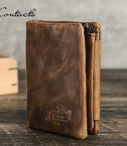 Genuine Leather Men Wallet with Coin Pocket Vintage Hasp Mens Wallets with Card Holder Luxury Brand Short Zip Coin Purse for Men