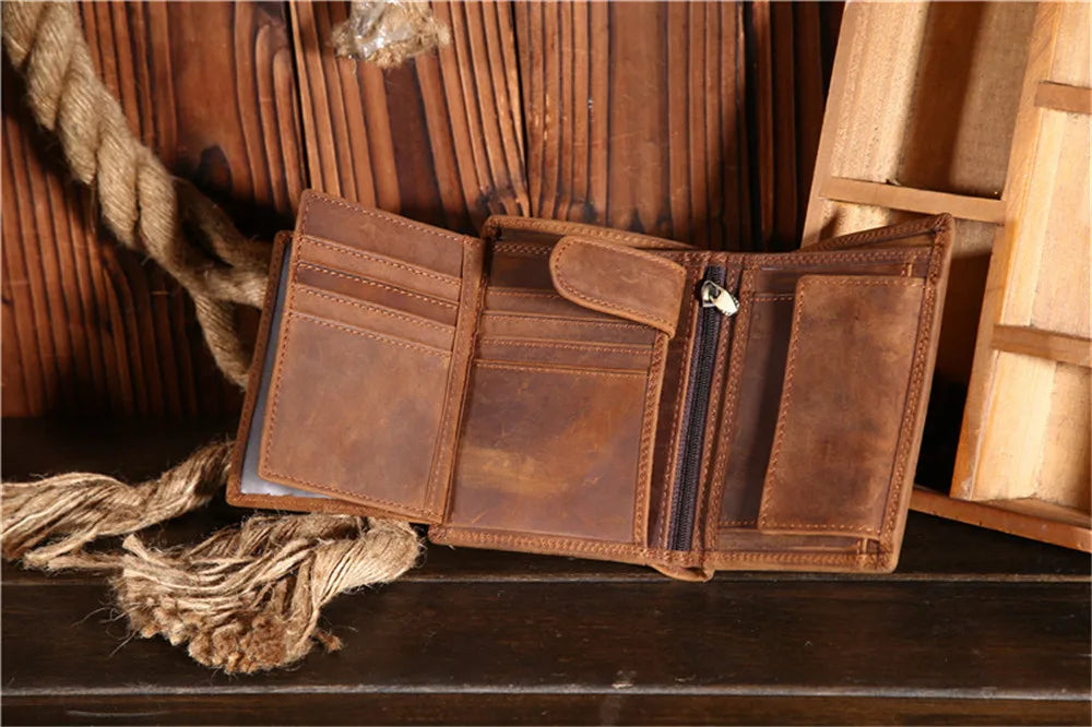 Genuine Leather Wallet for Men Mini Money Bags Short Purse Credit Card Holder Cash Coin Pocket Male Small Solid Standard Wallets