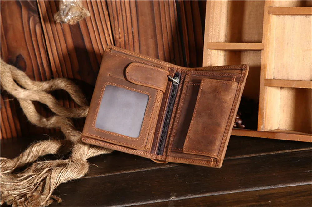 Genuine Leather Wallet for Men Mini Money Bags Short Purse Credit Card Holder Cash Coin Pocket Male Small Solid Standard Wallets