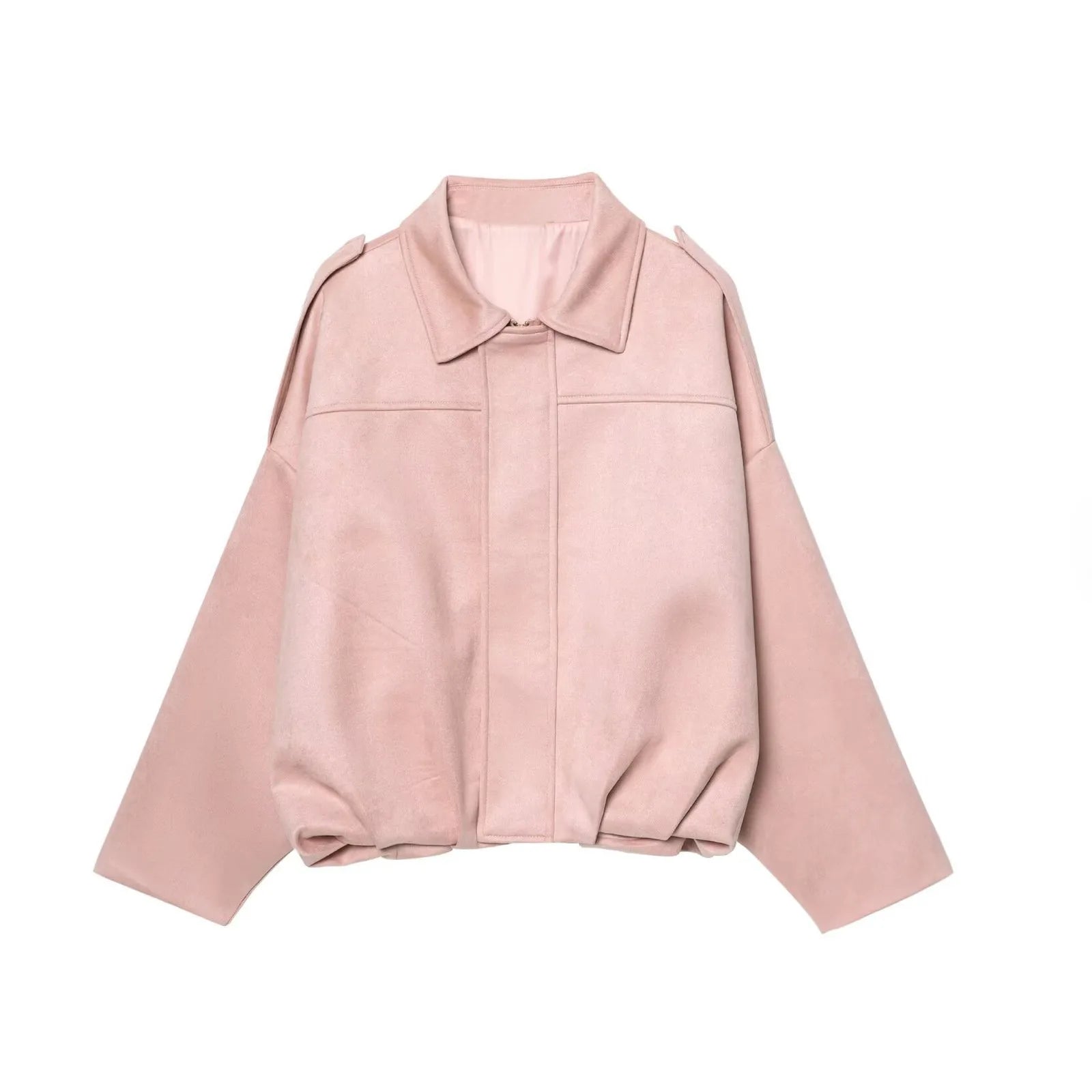 Retro Style Suede Jacket Zipper Collar Outerwear for Women Medium Thickness Long Sleeve Street Fashion Loose Fit Autumn Winter