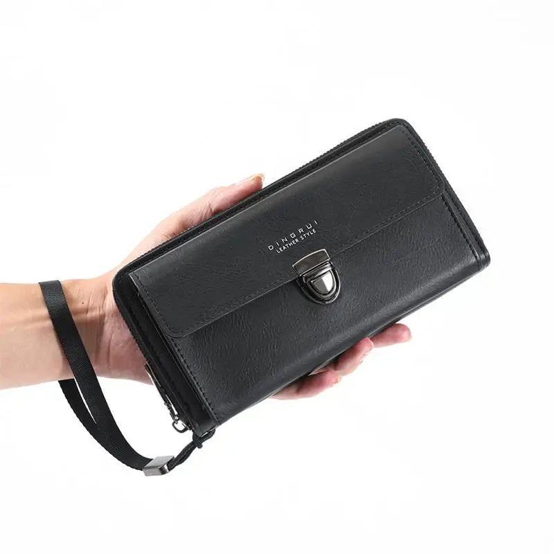 Luxury PU Wallet with Long Zipper for Men and Women; Multi-Card Slots, Coin Pocket, Phone Bag and Business Style Purse.