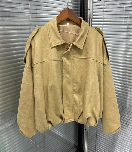 Women's Suede Jacket Outerwear Pilots Style Zipper Closure Medium Thickness Loose Fit Street Style Pure Color Casual Coat
