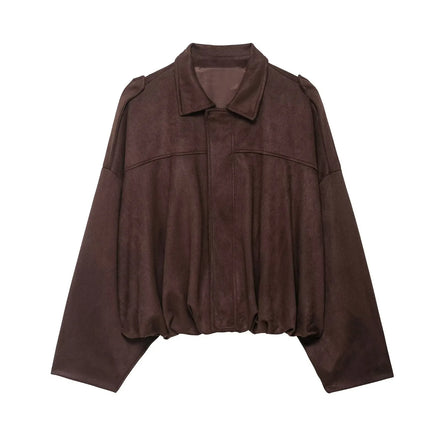 Women's Suede Jacket Outerwear Pilots Style Zipper Closure Medium Thickness Loose Fit Street Style Pure Color Casual Coat