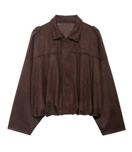 Women's Suede Jacket Outerwear Pilots Style Zipper Closure Medium Thickness Loose Fit Street Style Pure Color Casual Coat