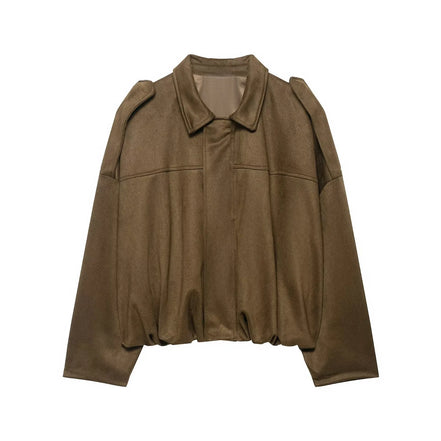 Retro Style Suede Jacket Zipper Collar Outerwear for Women Medium Thickness Long Sleeve Street Fashion Loose Fit Autumn Winter