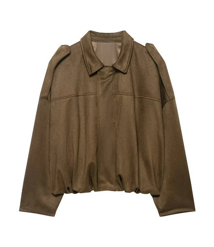 Retro Style Suede Jacket Zipper Collar Outerwear for Women Medium Thickness Long Sleeve Street Fashion Loose Fit Autumn Winter