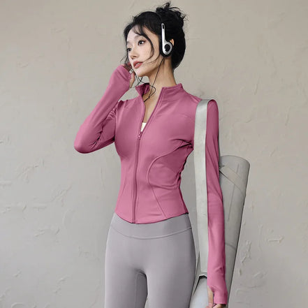 Slim Fit Short Waist-Cinching Running And Cycling Jacket Quick Dry Breathable Polyester Yoga Fitness Wear Women's Outerwear