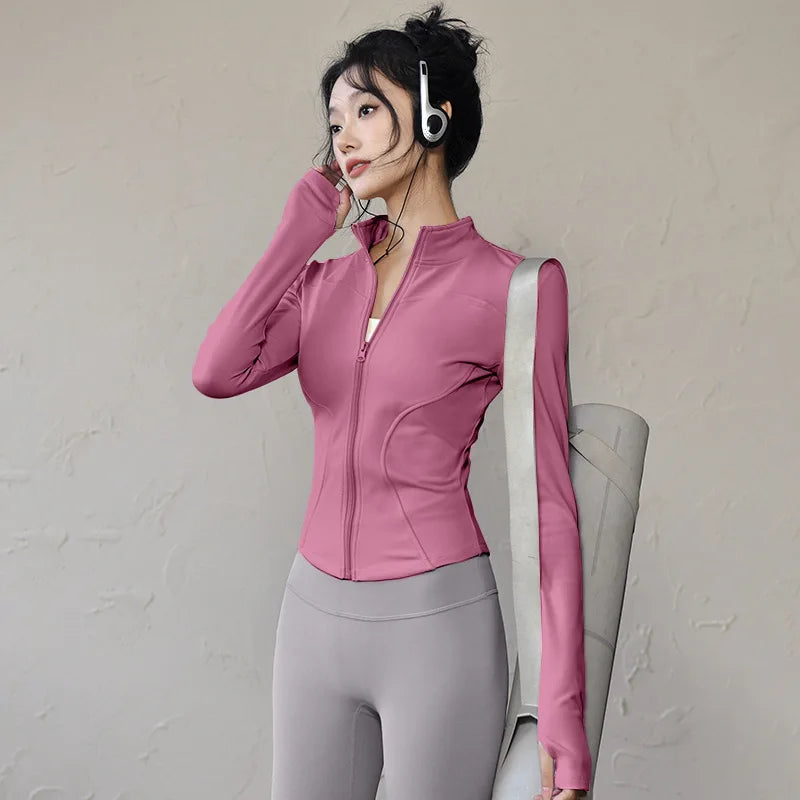 Slim Fit Short Waist-Cinching Running And Cycling Jacket Quick Dry Breathable Polyester Yoga Fitness Wear Women's Outerwear