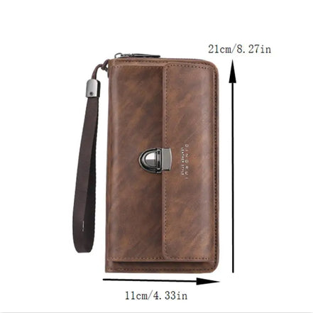 Luxury PU Wallet with Long Zipper for Men and Women; Multi-Card Slots, Coin Pocket, Phone Bag and Business Style Purse.