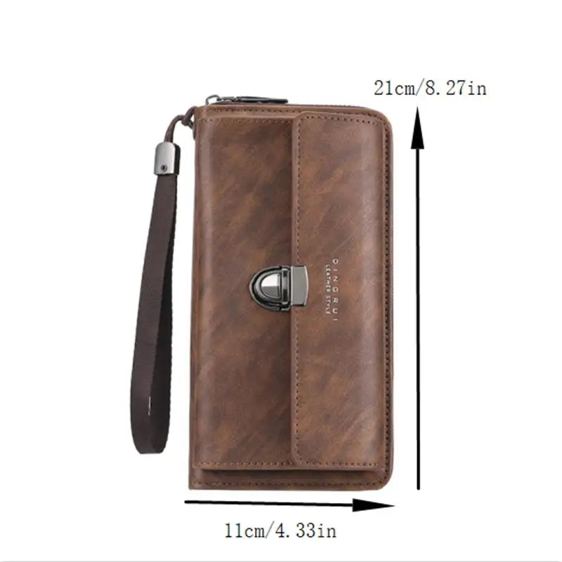 Luxury PU Wallet with Long Zipper for Men and Women; Multi-Card Slots, Coin Pocket, Phone Bag and Business Style Purse.