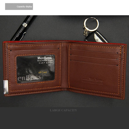Men's Luxury PU Leather Wallet - Slim Short Card Holder, Designer Billfold Purse for Men (Portable & Stylish)