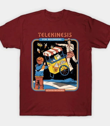 Telekinesis For Beginners T-Shirt Funny illustration pattern Short Sleeves Men Women Loose Cotton T Shirt O-Neck Breathable Tees