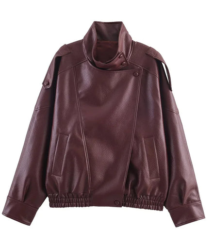 Women's Jacket Fall 2025 New Black Long Sleeve Pebble Faux Leather Jacket Motorcycle Style Personality Fashion