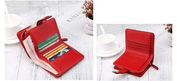 Luxury Brand Women Wallets Red Black PU Leather Small Mini Coin Purse Hasp Card Holder Lady Wallet Zipper Female Leather Buckle