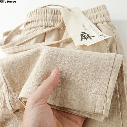 l Linen Cotton Linen Casual Straight Leg Pants Breathable Mungo Elastic ket Sle Lazy Feeling Trousers