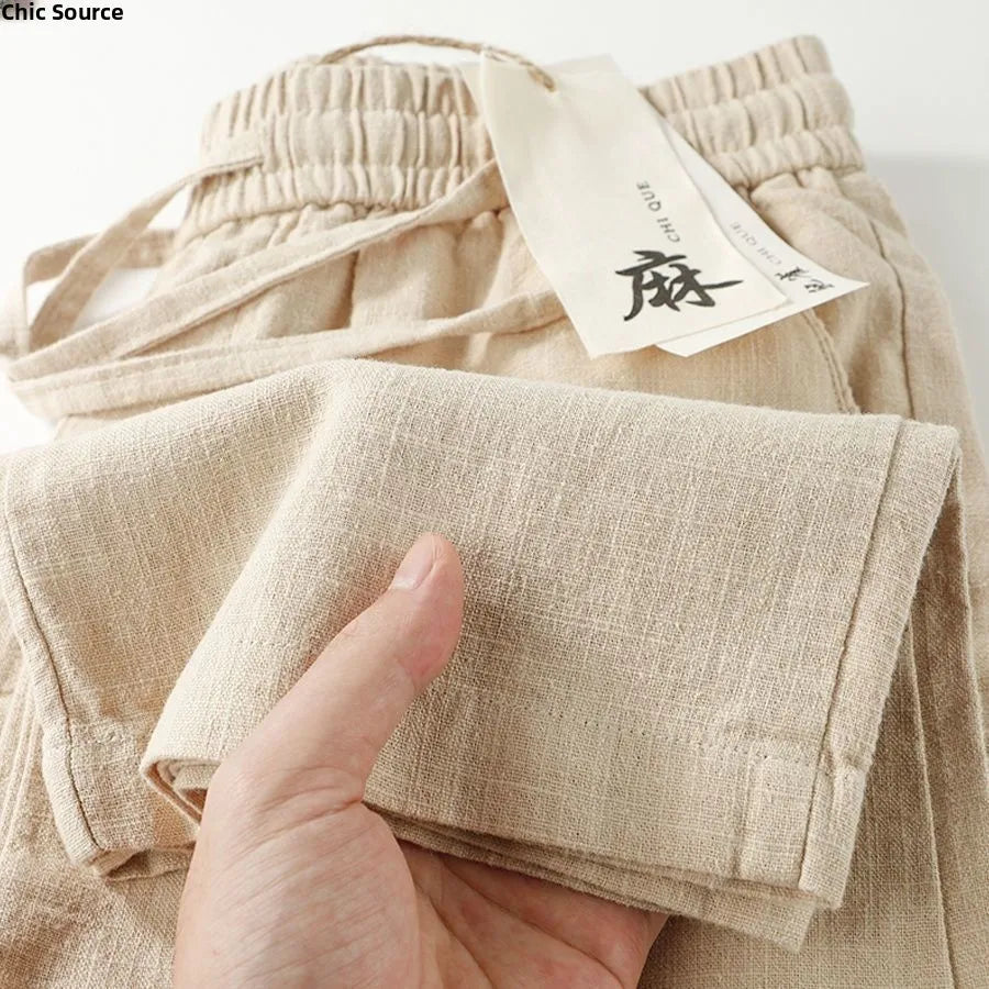 l Linen Cotton Linen Casual Straight Leg Pants Breathable Mungo Elastic ket Sle Lazy Feeling Trousers