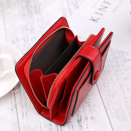 Luxury Brand Women Wallets Red Black PU Leather Small Mini Coin Purse Hasp Card Holder Lady Wallet Zipper Female Leather Buckle