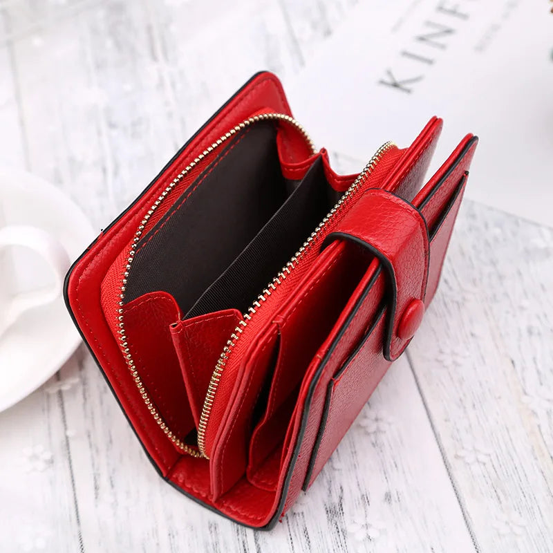 Luxury Brand Women Wallets Red Black PU Leather Small Mini Coin Purse Hasp Card Holder Lady Wallet Zipper Female Leather Buckle