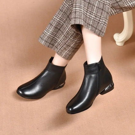 Leather  Boots Women's ort Boots Fce Lined Anti-slip Low Heel Casual Sle Autumn Winter Faion Boots