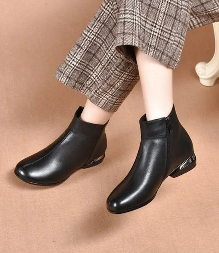 Leather  Boots Women's ort Boots Fce Lined Anti-slip Low Heel Casual Sle Autumn Winter Faion Boots