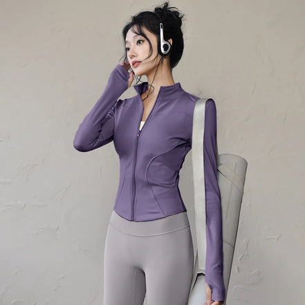 Slim Fit Short Waist-Cinching Running And Cycling Jacket Quick Dry Breathable Polyester Yoga Fitness Wear Women's Outerwear