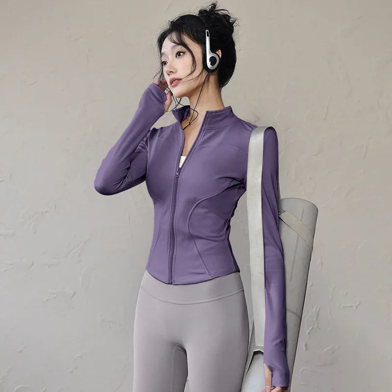 Slim Fit Short Waist-Cinching Running And Cycling Jacket Quick Dry Breathable Polyester Yoga Fitness Wear Women's Outerwear