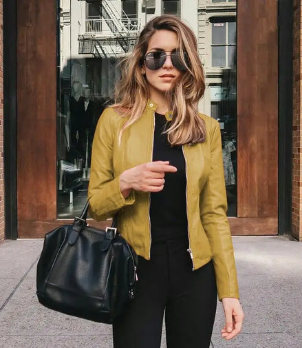 2025 Women Bike Coat PU Leather Outwear Zipper Outfit Autumn Winter Wome Fashion Short Thin Female Jacket