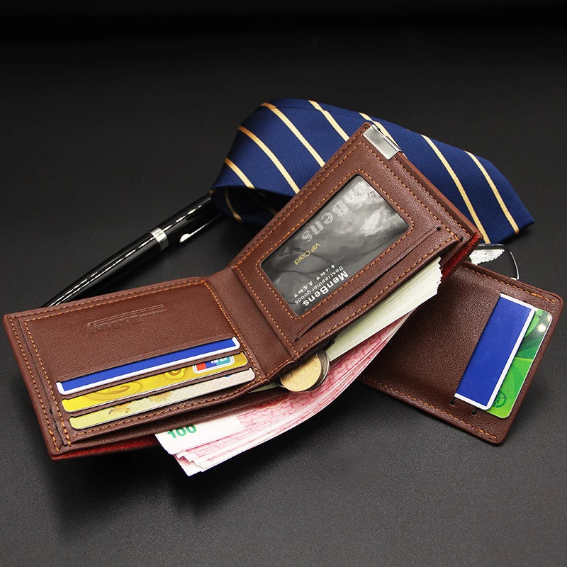 Men's Luxury PU Leather Wallet - Slim Short Card Holder, Designer Billfold Purse for Men (Portable & Stylish)