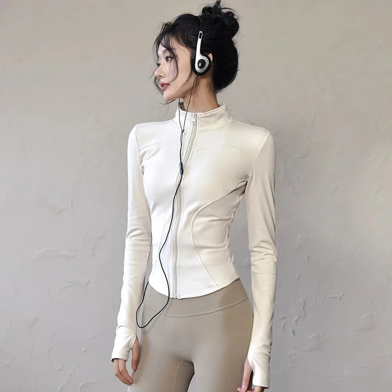 Slim Fit Short Waist-Cinching Running And Cycling Jacket Quick Dry Breathable Polyester Yoga Fitness Wear Women's Outerwear