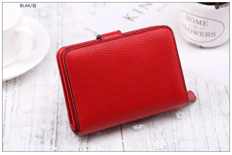 Luxury Brand Women Wallets Red Black PU Leather Small Mini Coin Purse Hasp Card Holder Lady Wallet Zipper Female Leather Buckle