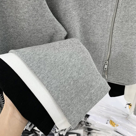 Women's Cardigan Hooded Short Jacket Double Zipper Slimming Design Simple Autumn Winter Outerwear Casual Fashion Style