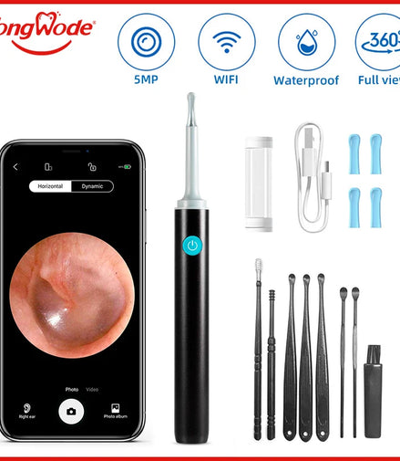 Wireless Visual Ear Endoscope Camera Ear Cleaning Tools Spoon Safe Silicone Earpick 5MP Camera Ear Wax Remover Luminous Otoscope