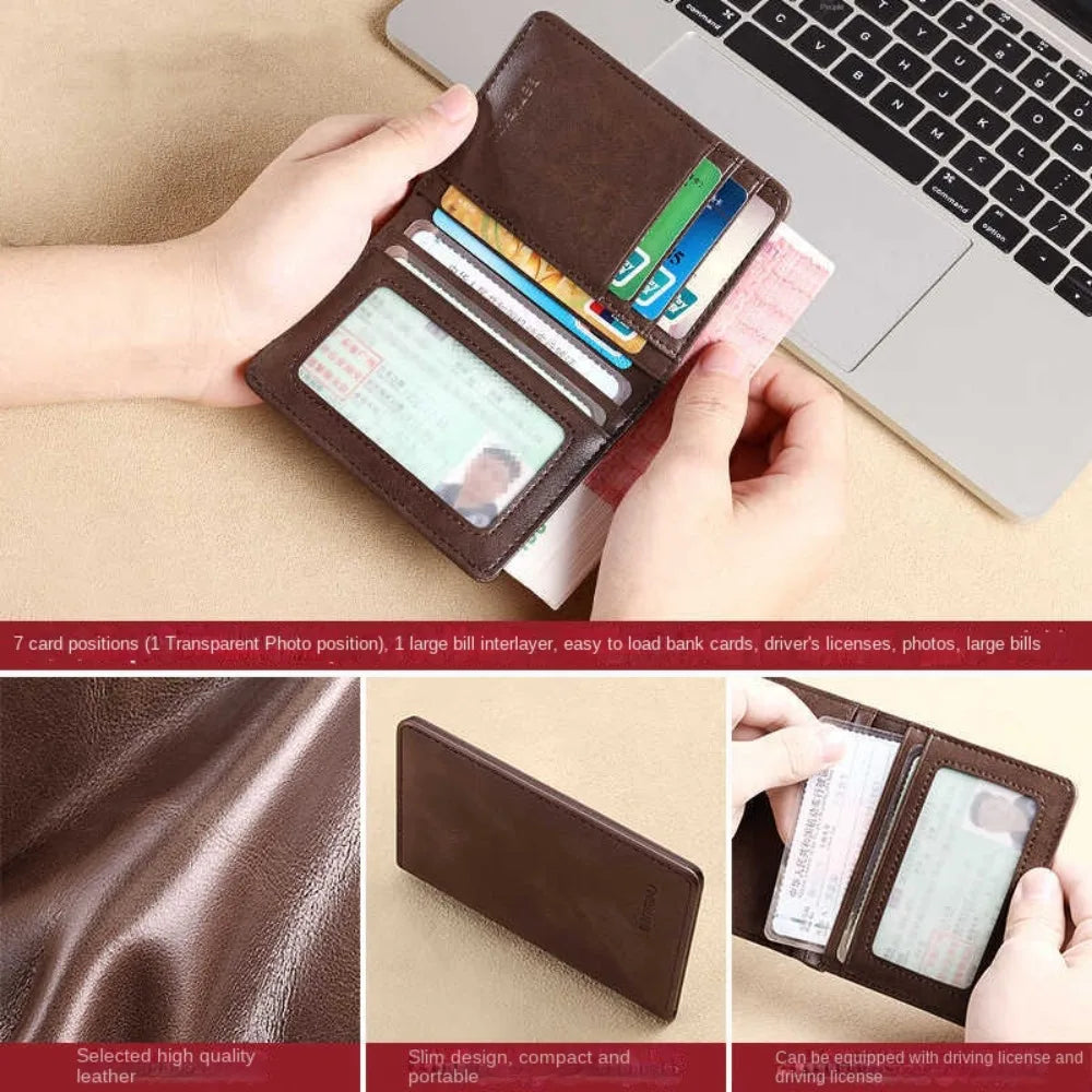 Vintage Leather Mini Wallets for Men RFID Card Holder Money Clip Slim Male  Purse Men's Wallet Bag