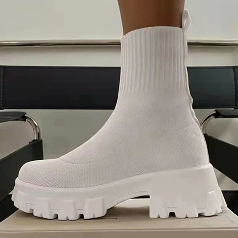 Women Boots 2025 Platform Boots For Autumn Winter Shoes Slip On Platform Shoes Women Ankle Boots White Heels Short Botas Mujer