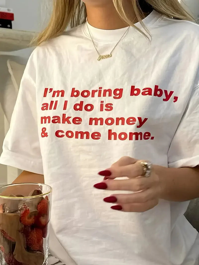100% Cotton Hip Hop Women'S Summer Casual Crew Neck T-Shirt with Red Letter Print Short Sleeve Streetwear T Shirt Top Tee