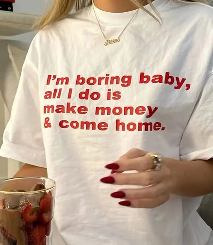 100% Cotton Hip Hop Women'S Summer Casual Crew Neck T-Shirt with Red Letter Print Short Sleeve Streetwear T Shirt Top Tee