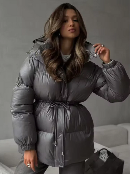 Women Solid Thicken Cotton Jacket Casual Stand Collar Zipper Long Sleeve Lace Up Loose Warm Coat Winter Lady Daily Street Coats
