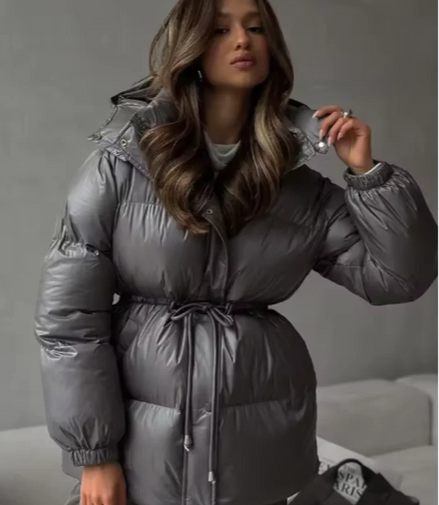 Women Solid Thicken Cotton Jacket Casual Stand Collar Zipper Long Sleeve Lace Up Loose Warm Coat Winter Lady Daily Street Coats