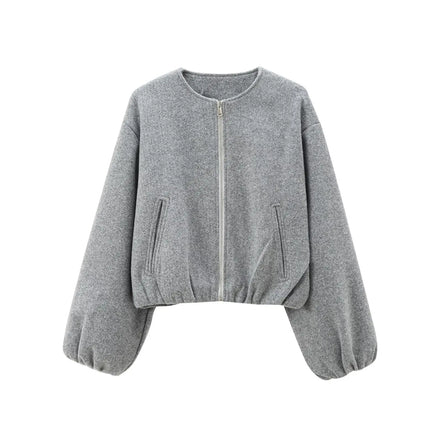 MUJER Black Bomber Jackets for Women Zipper Varsity Jackets Women Soft Cropped Jackets Woman 2025 Long Sleeve Winter Coat Female
