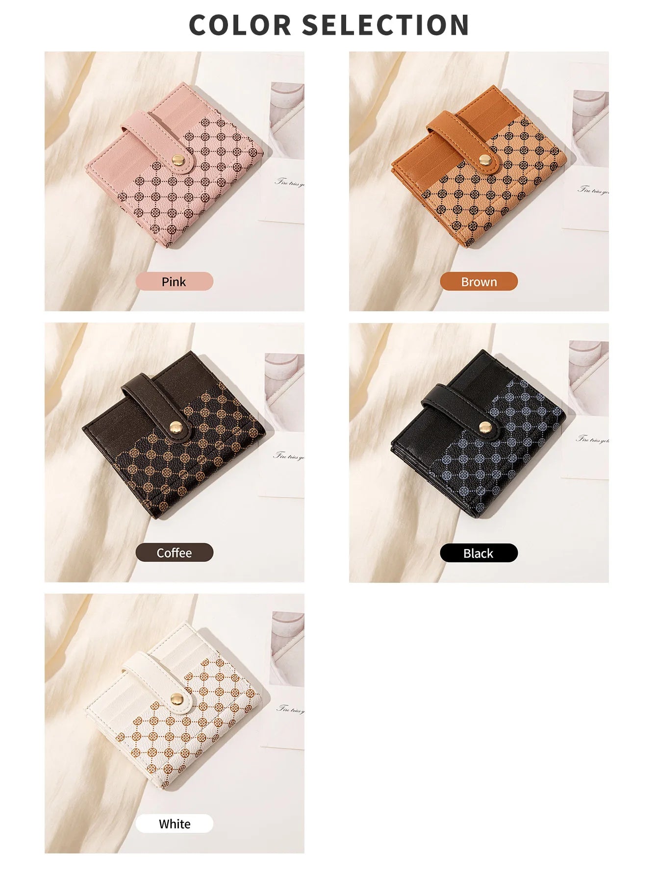 Luxury Classic Folding Wallet Small Lightweight Women's Wallet Retro Print Mini Card Holder Multi-function ID Card Coin Purse