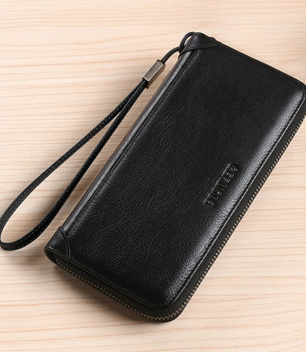 Men's leather wallet long new soft cowhide handbag travel light luxury simple large capacity anti-theft brush gradient color yel