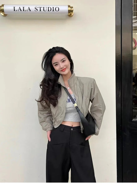2024 Autumn Vintage Women's Windbreaker Cropped Jackets Harajuku Oversized Streetwear Long Sleeve Fashion Female Elegant Top