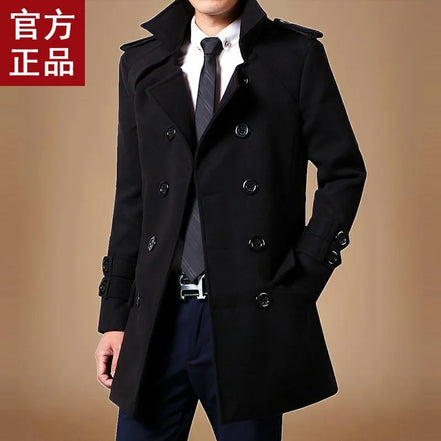 Men's Medium-length Woolen Overcoat 2023 Autumn Winter New Fleece-lined Thickened Trendy Flow Casual Scene