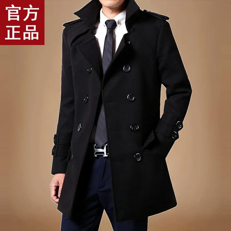 Men's Medium-length Woolen Overcoat 2023 Autumn Winter New Fleece-lined Thickened Trendy Flow Casual Scene