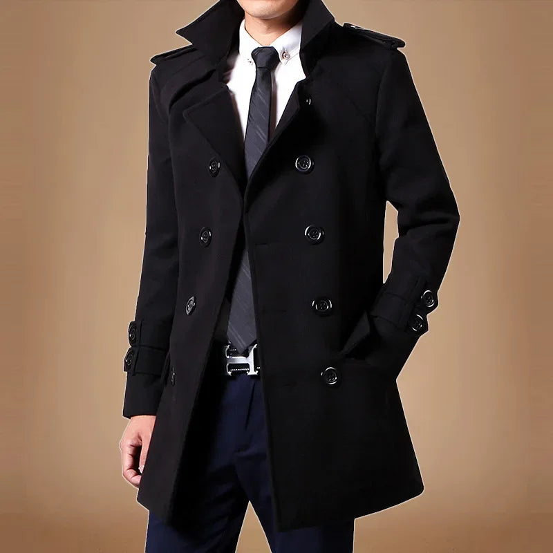 Men's Medium-length Woolen Overcoat 2023 Autumn Winter New Fleece-lined Thickened Trendy Flow Casual Scene