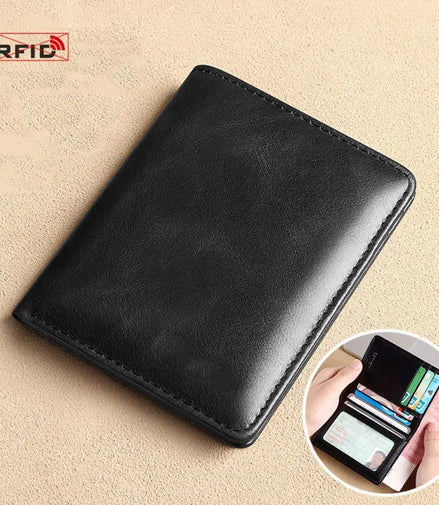Vintage Leather Mini Wallets for Men RFID Card Holder Money Clip Slim Male  Purse Men's Wallet Bag