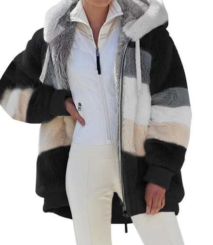 Oversized Jacket for Women Coat 2025 Autumn Winter Warm Plush Pocket Hooded Streetwear Loose Lady Zipper Cashmere Outerwear Coat