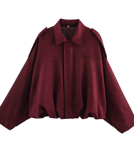 Women's Bomber Jackets Coats Fashion Turn-down Collar Long Sleeve Loose Coats Vintage Female Outerwear Chic Tops