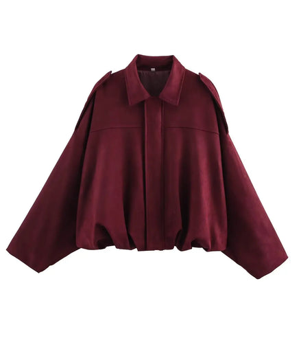 Retro Style Suede Jacket Zipper Collar Outerwear for Women Medium Thickness Long Sleeve Street Fashion Loose Fit Autumn Winter