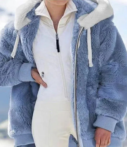 Oversized Jacket for Women Coat 2025 Autumn Winter Warm Plush Pocket Hooded Streetwear Loose Lady Zipper Cashmere Outerwear Coat